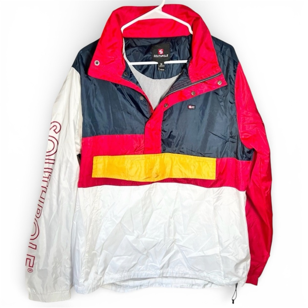 VTG Southpole Men’s Windbreaker Half-Zip Jacket Size Medium Red & White Y2K